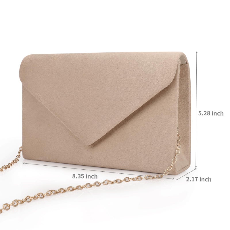 BBjinronjy Clutch Purse Evening Bag for Women Evening Wedding Party Velvet Suede Pleated Handbag (Nude) - Image 5