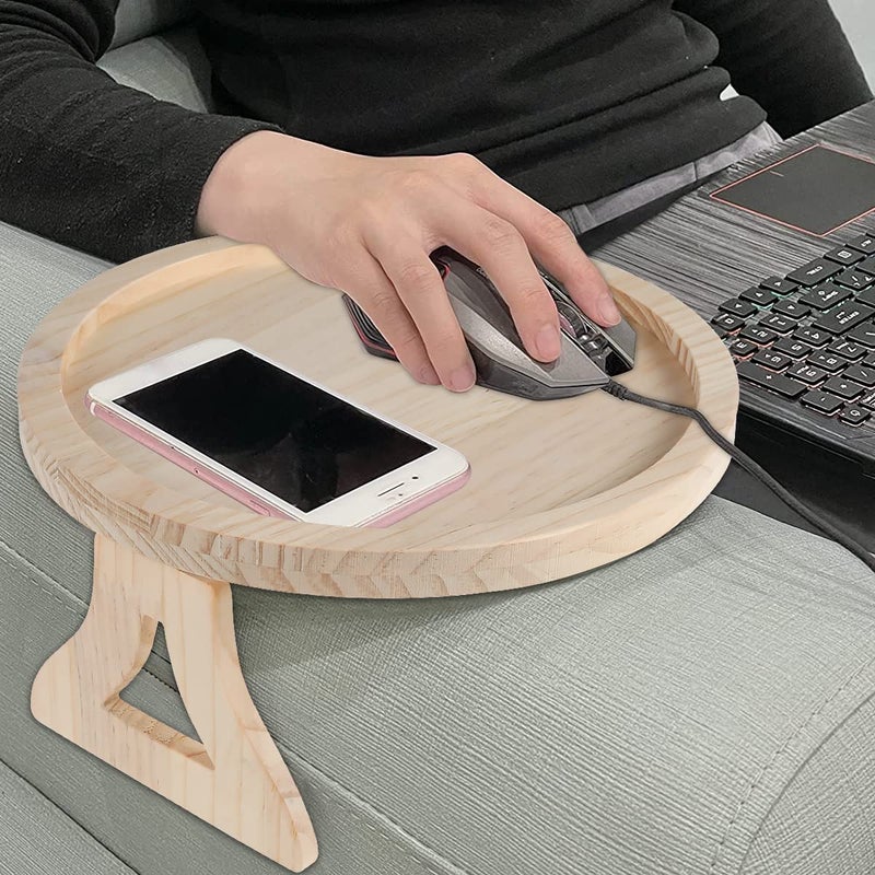 Gatphy Sofa Side Arm Tray, Wooden Couch Arm Table Clip On Tray Foldable Armrest Side Tables Space Saving Round Sofa Side Tables Organiser for Drinks Snack Phone Magazine Remote - Image 5