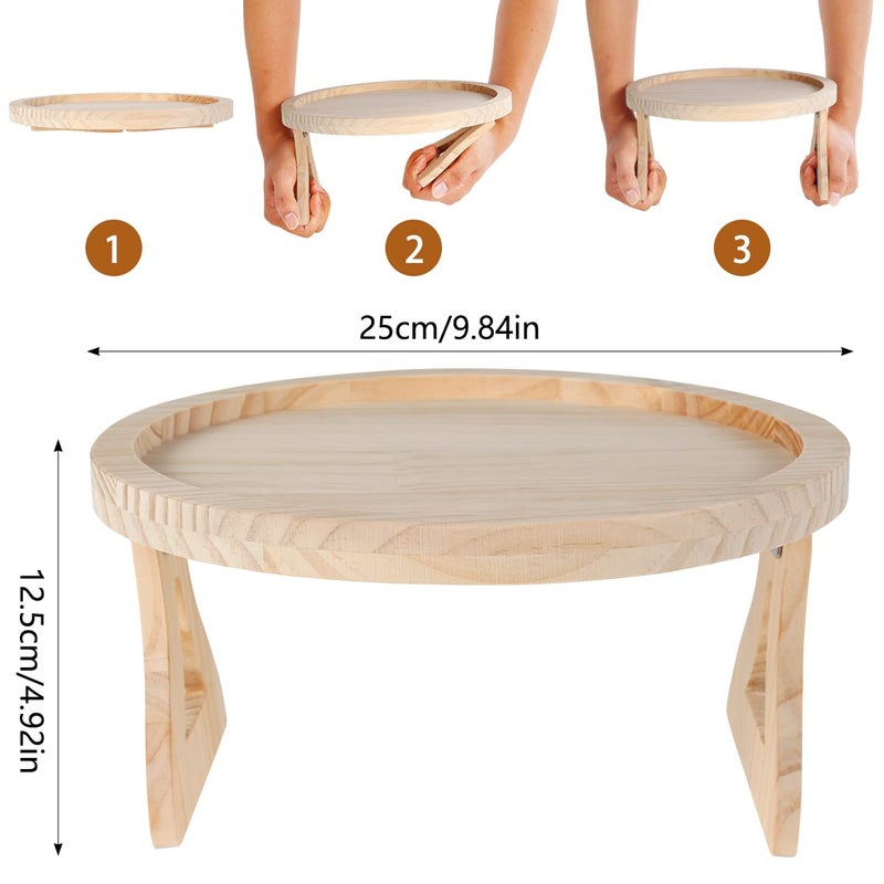Gatphy Sofa Side Arm Tray, Wooden Couch Arm Table Clip On Tray Foldable Armrest Side Tables Space Saving Round Sofa Side Tables Organiser for Drinks Snack Phone Magazine Remote - Image 2