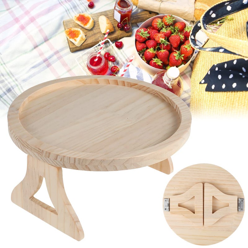 Gatphy Sofa Side Arm Tray, Wooden Couch Arm Table Clip On Tray Foldable Armrest Side Tables Space Saving Round Sofa Side Tables Organiser for Drinks Snack Phone Magazine Remote - Image 4