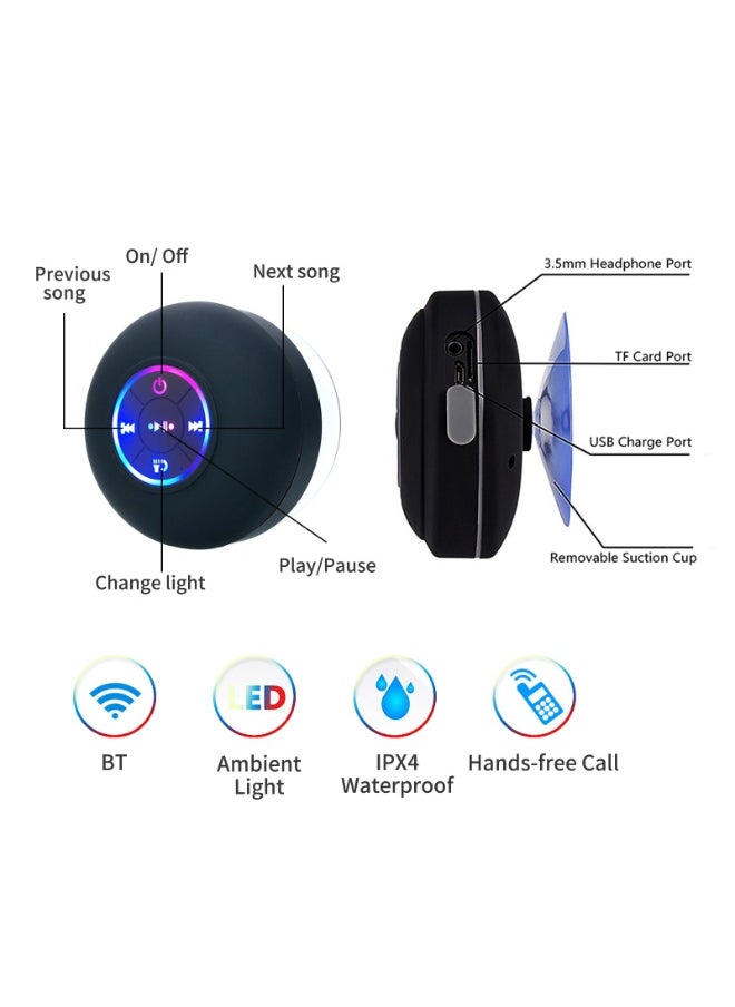 Kiboule LED Shower Wireless Speaker Speaker Portable Wireless Speaker with Suction Cup Charging Black Speaker for Parties, Bathroom, Travel, Home, and Outdoor  - Image 4