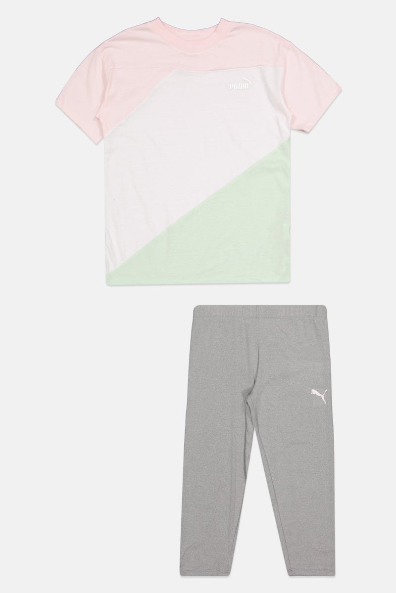 PUMA طقم ملابس رياضية للبنات مكون من قطعتين، قمة وسروال ضيق، متعدد الألوان - Image 1