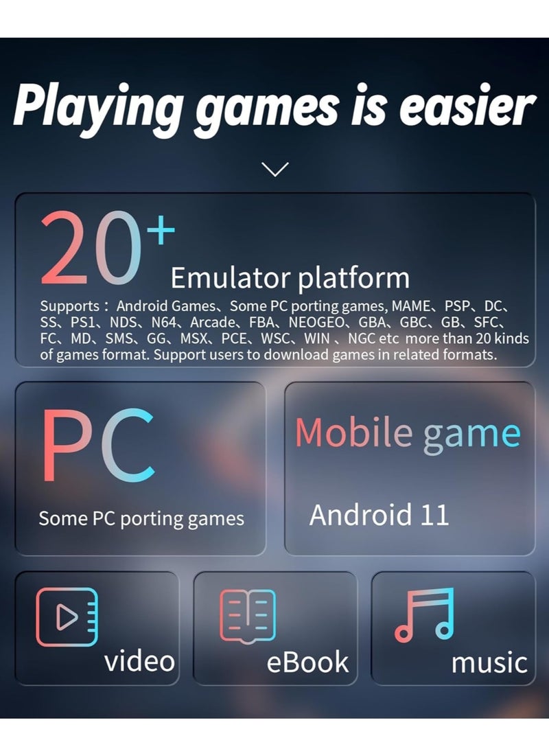 Zikra Handheld Game Console, 4.0" IPS Multi-Touch Screen, Android 11 Linux OS 64bit 5G WiFi Bluetooth 4.2 Retro Video Player, Portable Gaming Player, with 128GB Card, 4541 Games, Support Wired Handle, Black - Image 4