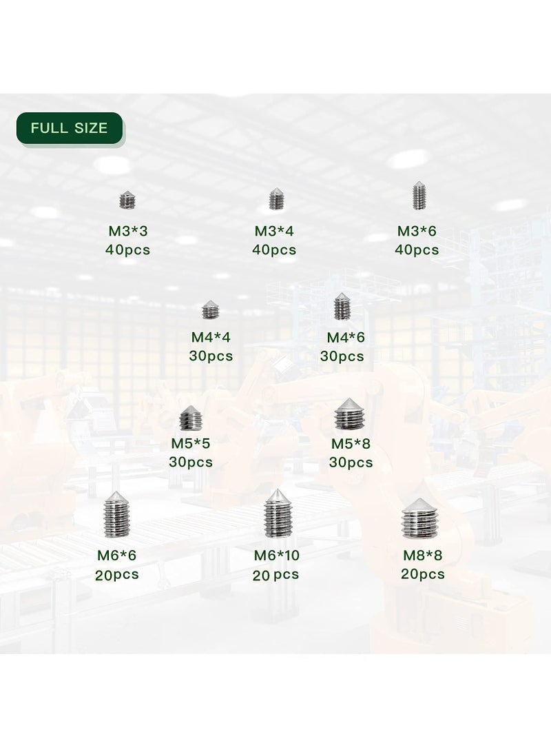 غنافوتو 300 قطعة من مسامير التثبيت المخروطية المختلطة، ومسامير متنوعة من الفولاذ المقاوم للصدأ ذات خيوط مترية، ومجموعة مسامير بدون رأس، ومسامير M3 M4 M5 M6 M8 متنوعة مع 5 قطع من مفاتيح ألين. - Image 2