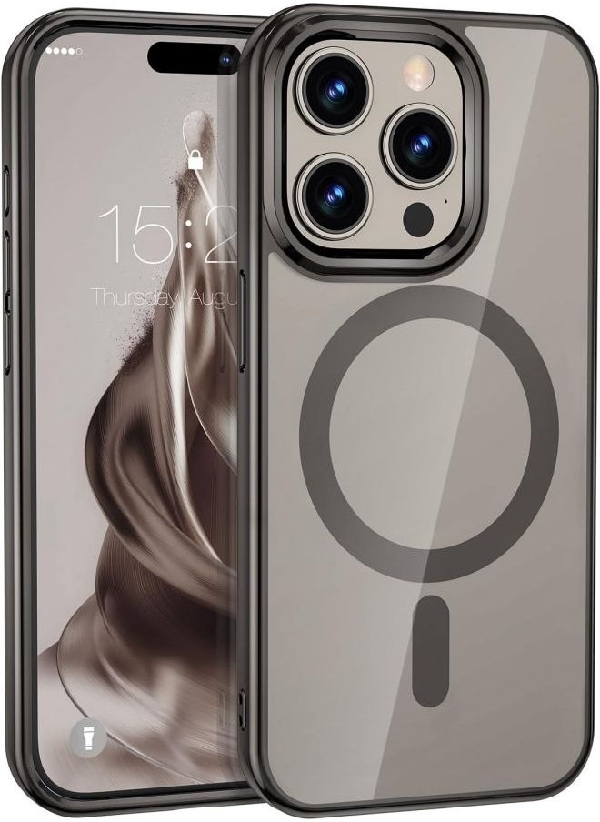 ESCASE - Magnetic Cover for iPhone 15 Pro 6.1 Inches Compatible with MagSafe Wireless Charging, Shockproof Phone Case, Scratch-Resistant Back Transparent-Titanium Gray - Image 1