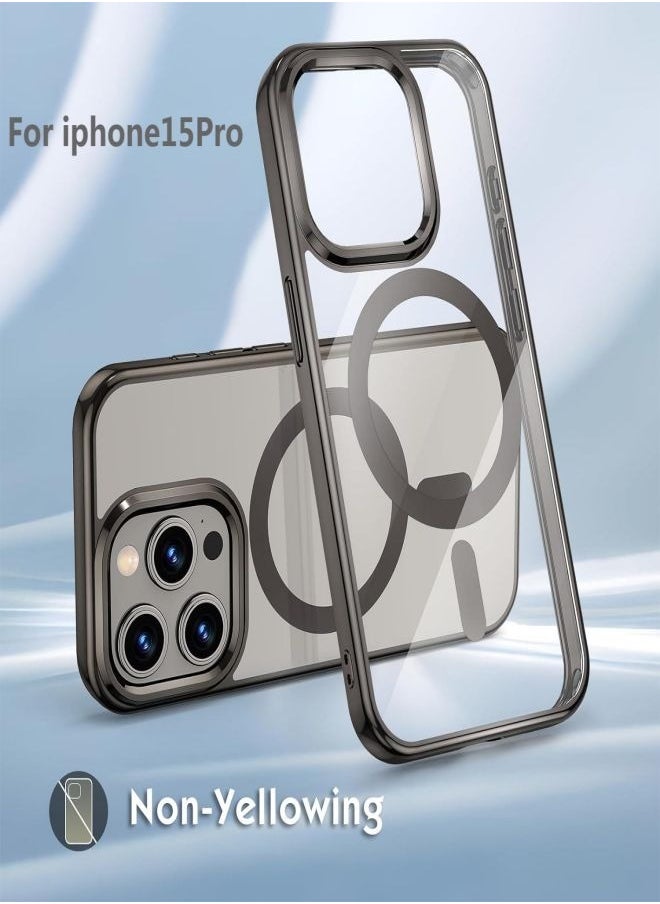 ESCASE - Magnetic Cover for iPhone 15 Pro 6.1 Inches Compatible with MagSafe Wireless Charging, Shockproof Phone Case, Scratch-Resistant Back Transparent-Titanium Gray - Image 1