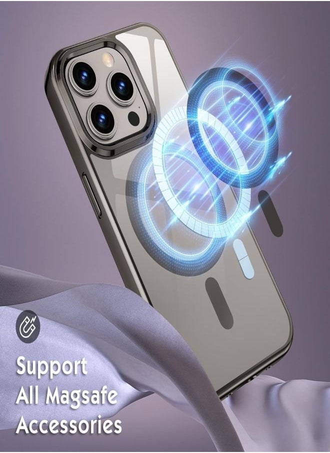 ESCASE - Magnetic Cover for iPhone 15 Pro 6.1 Inches Compatible with MagSafe Wireless Charging, Shockproof Phone Case, Scratch-Resistant Back Transparent-Titanium Gray - Image 1
