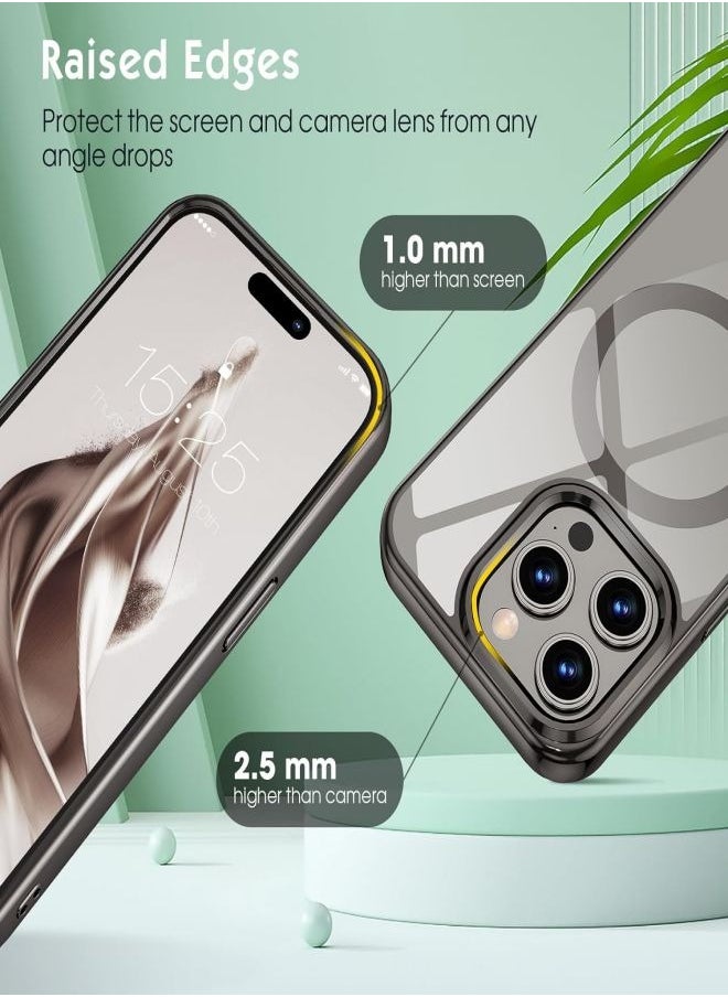 ESCASE - Magnetic Cover for iPhone 15 Pro 6.1 Inches Compatible with MagSafe Wireless Charging, Shockproof Phone Case, Scratch-Resistant Back Transparent-Titanium Gray - Image 1