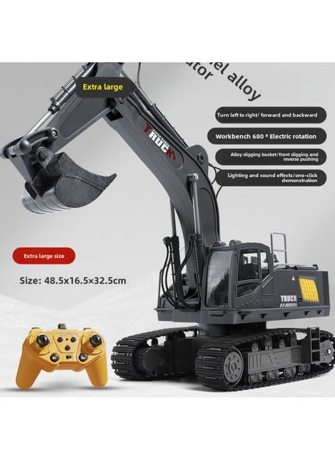 [Tao Doodle] Large Alloy Remote Control Excavator Toy Car Little Boy Electric Excavator Car Engineering Vehicle-Colour:Extra Large 12 Channel 2.4g—excavator—alloy Version Dark Night Black-Proportion:[deluxe Edition] 4 Sets Of Lithium Batteries