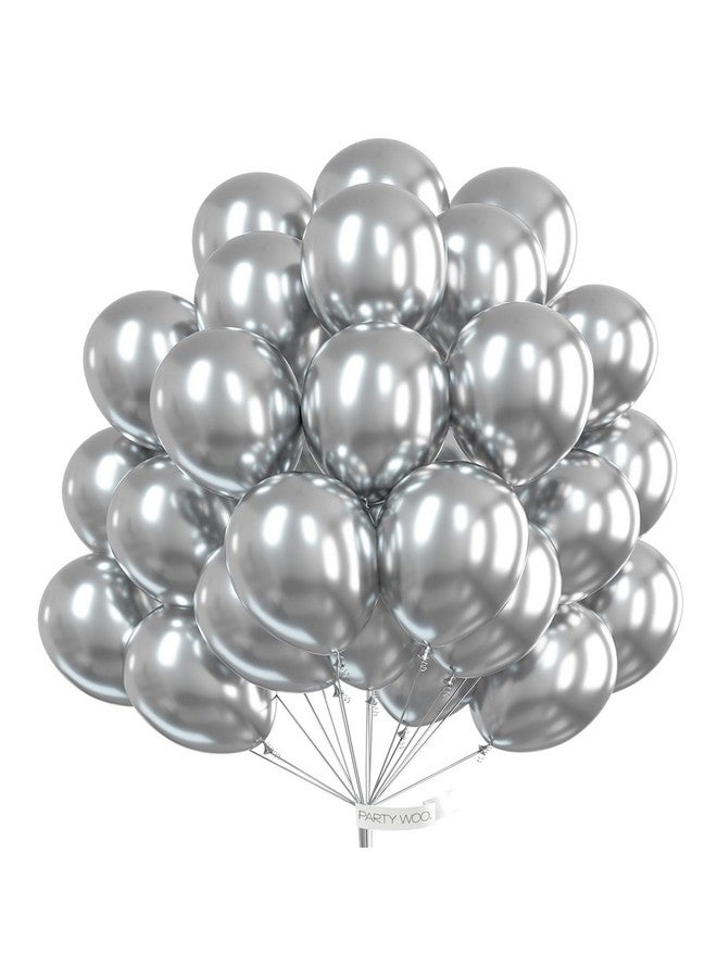 PartyWoo بالونات معدنية فضية PartyWoo 100 قطعة 12 بوصة بالونات هليوم فضية كروم للتخرج، رأس السنة، الزفاف، حفلة استقبال المولود، كشف الجنس، حفلة توديع العزوبية، حفلة عيد الميلاد الزينة فضية-G102 - Image 1