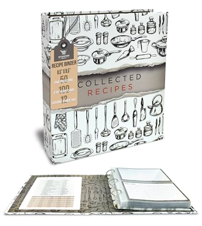 Better Kitchen Products Recipe Binder, 8.5" x 9.5" 3 Ring Binder Organizer Set (with 50 Page Protectors, 100 4" x 6" Recipe Cards & 12 Category Divider Tabs) Sleek Kitchen Design - Image 4