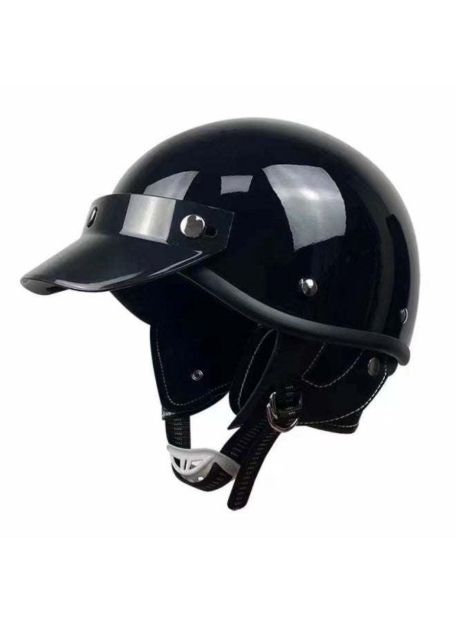 Bright Black Internet Celebrity Lady Retro Helmet Half Helmet Electric Car Hat Motorcycle Helmet Stylish Men And Women All Year Round Dot