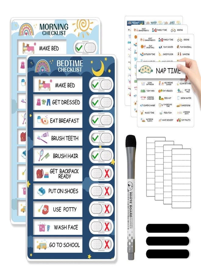 CustomMaster 2 in 1 Bedtime/Morning Routine Chart for Kids Toddlers, Magnetic Chore Chart for Kids, Cute Visual Schedule for Kids Schedule Board for Home, Kids Checklist to Do List ADHD Tools for Kids - Image 1