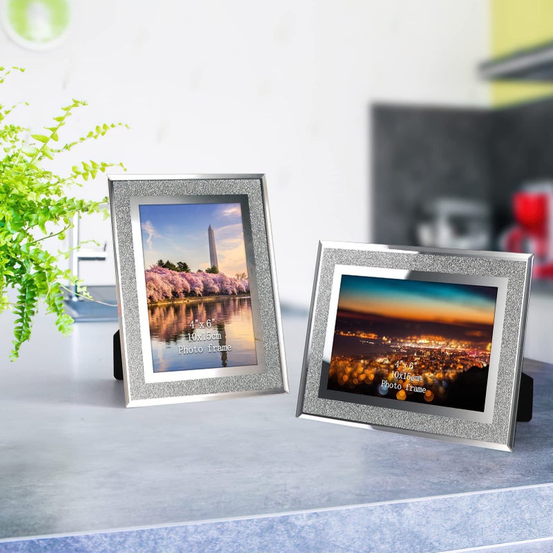 Calenzana 4x6 Picture Frame Sparkle Glass Photo Frames Set for Tabletop, 2 Pack - Image 2