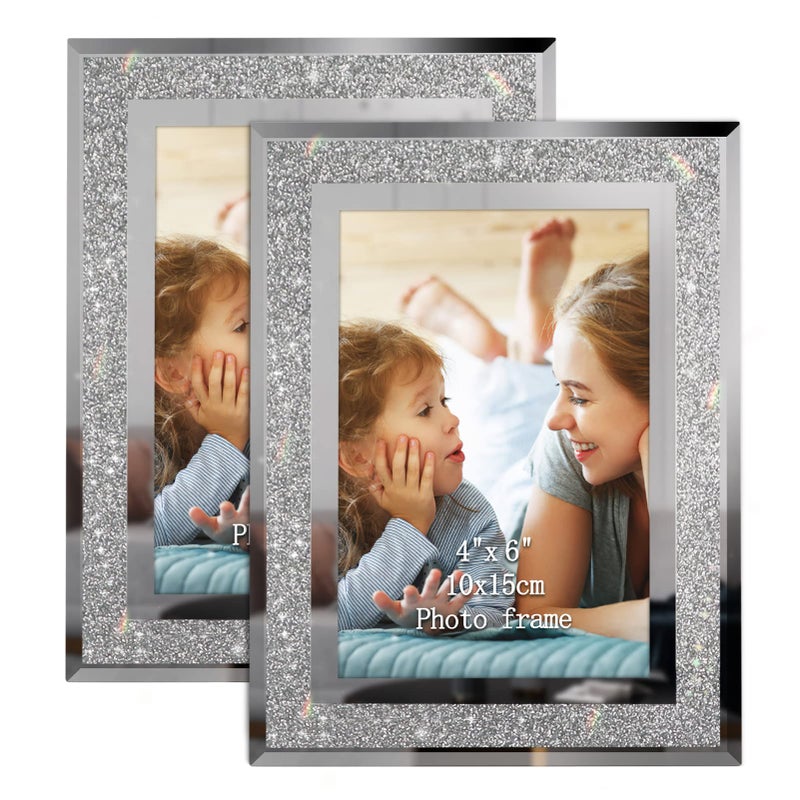 Calenzana 4x6 Picture Frame Sparkle Glass Photo Frames Set for Tabletop, 2 Pack - Image 1