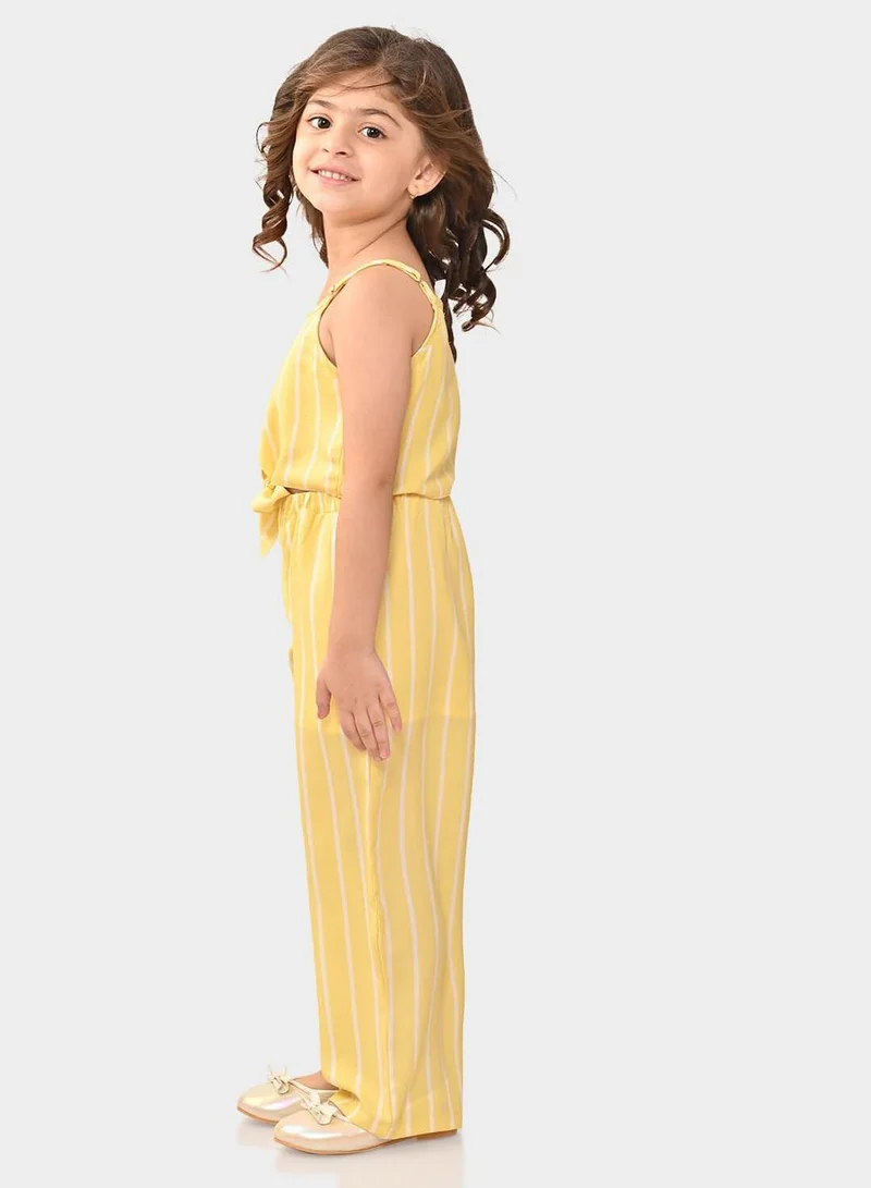 Bonkids Regular Fit Printed Yellow Cotton Dresses For Girls Round Neck Flat Collar Pull On 100 % Cotton