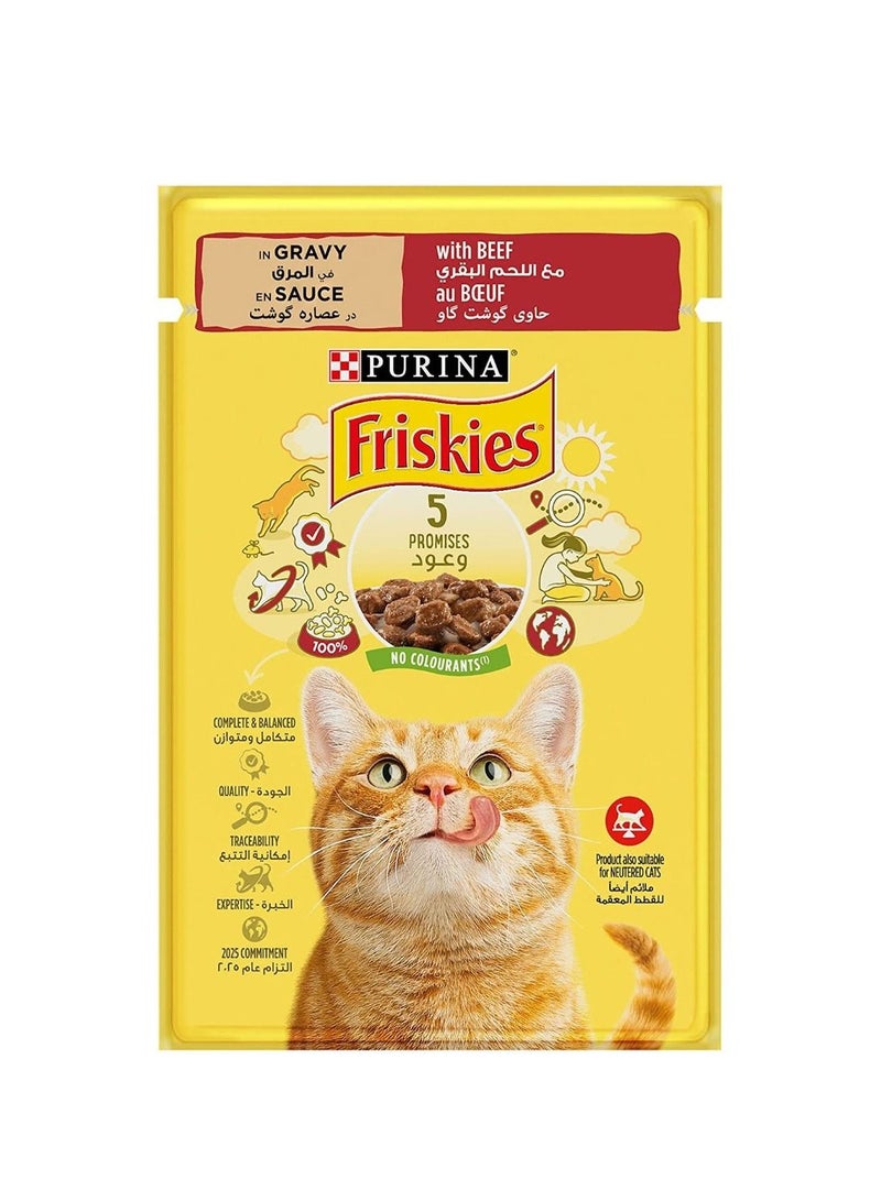 Friskies Purina Friskies Wet Cat Food Pouch With Beef Chunks In Gravy 85g