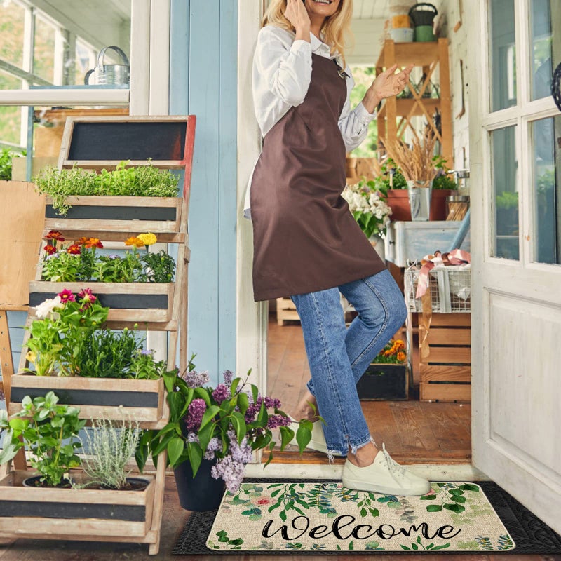 ORTIGIA Welcome Doormat Spring Summer Eucalyptus Leaves Floral Doormat Outdoor Outside Indoor Entrance Mat Non-Slip Durable Absorbent Easy Clean Entryway 17x29.5 Inch - Image 3