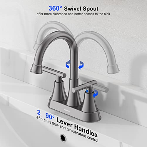 Hurran Bathroom Faucets for Sink 3 Hole, Hurran 4 inch Brushed Grey Bathroom Sink Faucet with Pop-up Drain and Supply Hoses, Stainless Steel Lead-Free Centerset Touch On Faucets for Vanity RV - Image 3