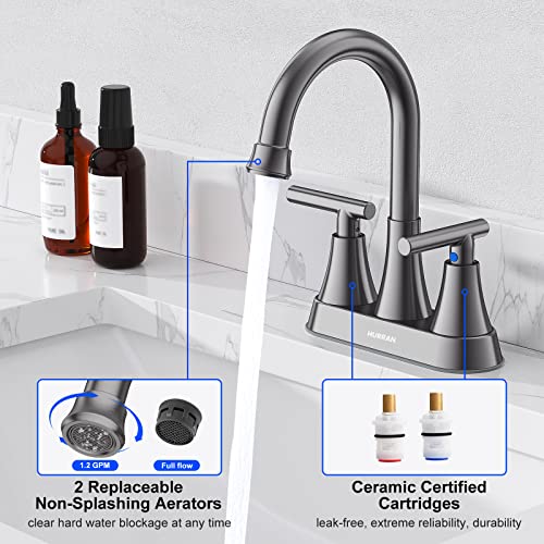 Hurran Bathroom Faucets for Sink 3 Hole, Hurran 4 inch Brushed Grey Bathroom Sink Faucet with Pop-up Drain and Supply Hoses, Stainless Steel Lead-Free Centerset Touch On Faucets for Vanity RV - Image 4