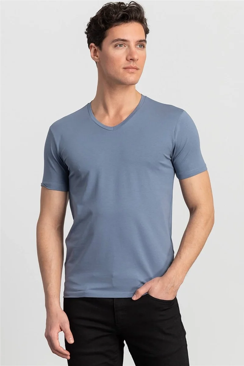 تودورس Slim Fit Slim Cut V Neck Plain Basic Short Sleeve T-Shirt