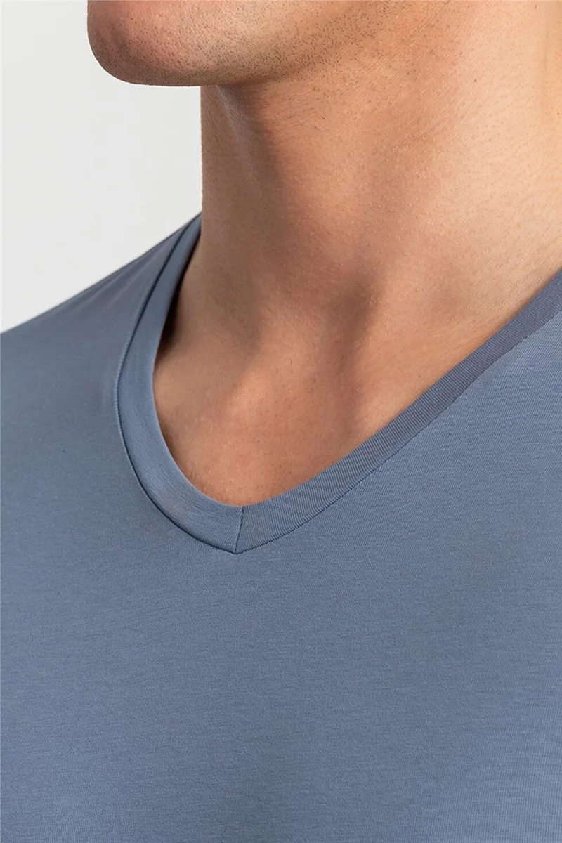 تودورس Slim Fit Slim Cut V Neck Plain Basic Short Sleeve T-Shirt