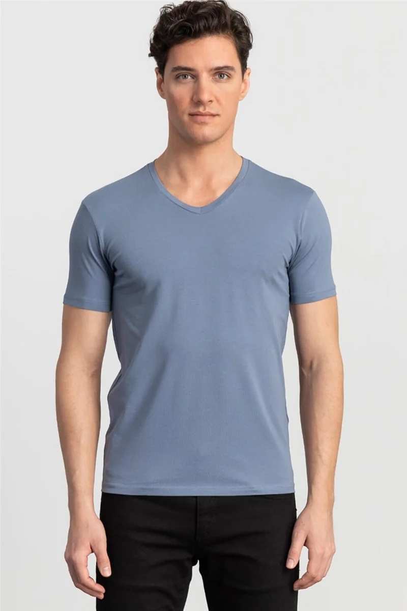 تودورس Slim Fit Slim Cut V Neck Plain Basic Short Sleeve T-Shirt