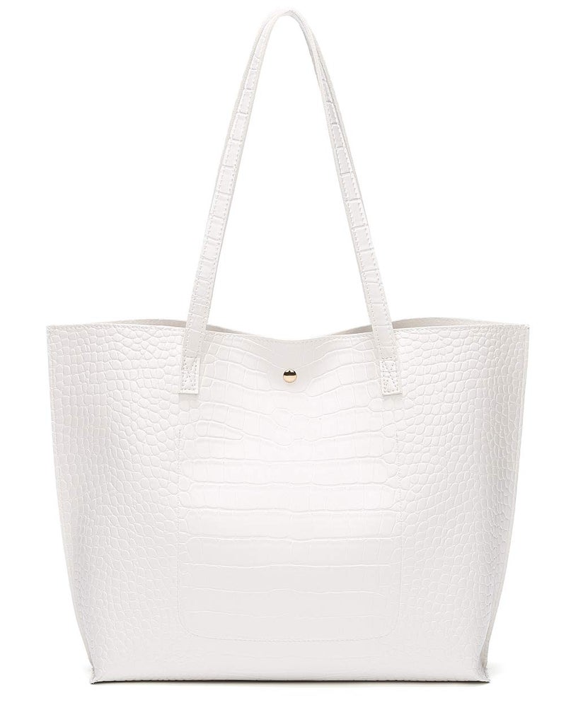 Dreubea Women's Soft Faux Leather Tote Shoulder Bag from, Big Capacity Tassel Handbag White-cro - Image 4