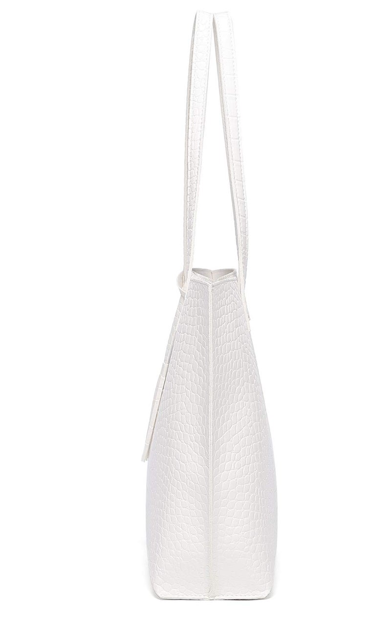 Dreubea Women's Soft Faux Leather Tote Shoulder Bag from, Big Capacity Tassel Handbag White-cro - Image 3