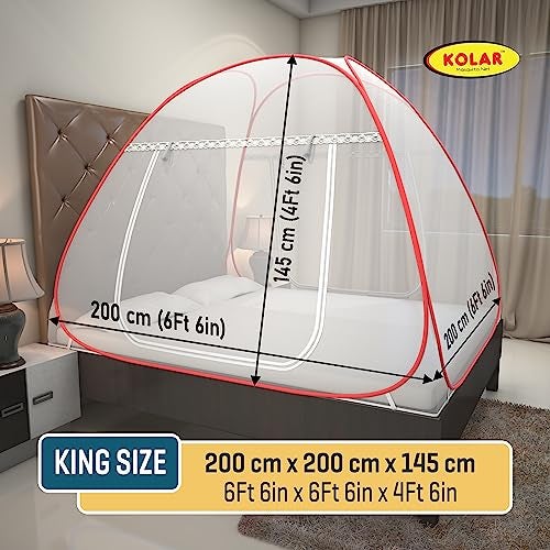 Kolar Mosquito Net for Double Bed | Foldable King Size Machardani | Heart Design | Polyester | Durable Tent Type | Corrosion Resistant | Red | 200x200x145cm | Fits 6.5x6.5ft Mattress - Image 2