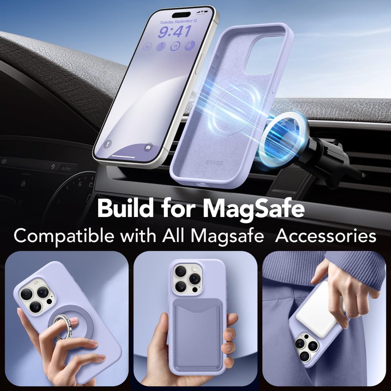 GONEZ for iPhone 15 Pro Max Case Silicone, Compatible with Magsafe, Camera Protector + Screen Protector, Soft Anti-Scratch Microfiber Lining, Liquid Silicone Shockproof Phone Cover, Lilac - Image 4