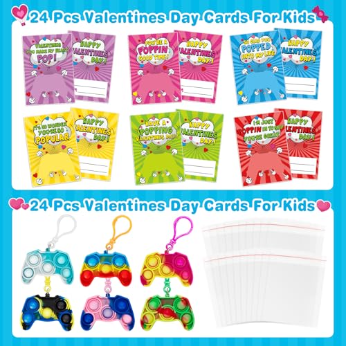 Duchong Valentines Cards for Kids Classroom 24 Packs Game Shape Pop Fidget Keychains Bulk Class Valentines Gifts for Kids School Exchange Prizes Party Favors for Boys Girls - Image 5