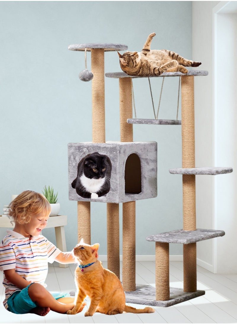 Wooden Pet Cat Climbing Frame Cat Tree Toy With Cat House Cat Jumping Platform Claw Sharpening Cat Scratching Post 58*37*130cm