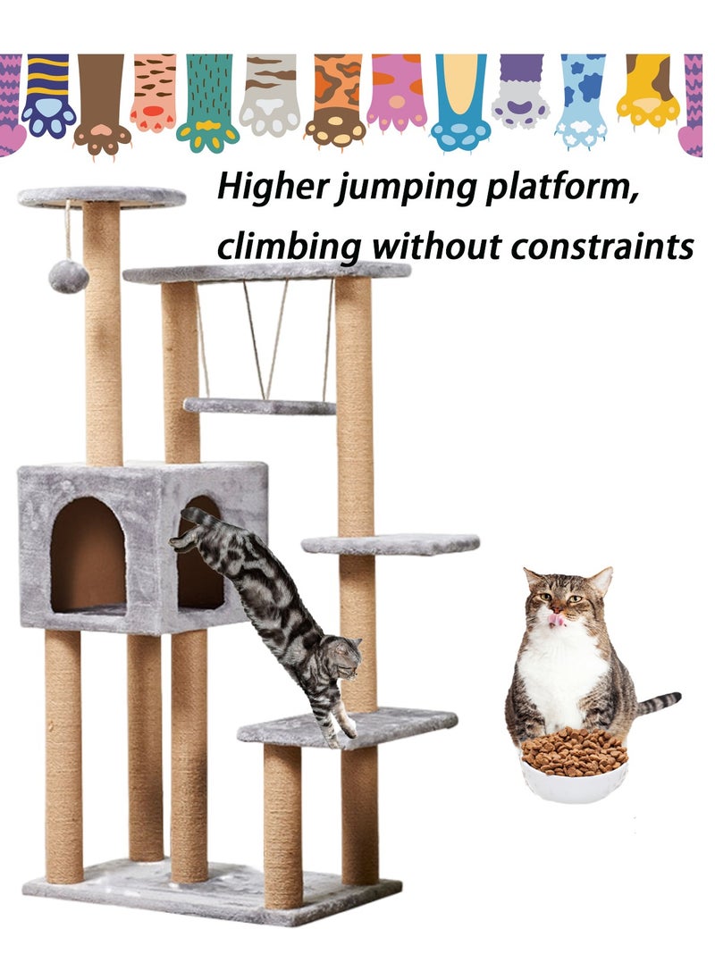 Wooden Pet Cat Climbing Frame Cat Tree Toy With Cat House Cat Jumping Platform Claw Sharpening Cat Scratching Post 58*37*130cm