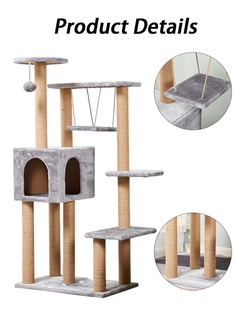 Kidle Wooden Pet Cat Climbing Frame Cat Tree Toy With Cat House Cat Jumping Platform Claw Sharpening Cat Scratching Post 58*37*130cm  - Image 3
