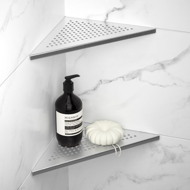 Bernkot Corner Shower Shelf 2 Pack 304 Stainless Steel Grout in Shelves for Bathroom 10 Recessed Shelf Rack for Tiled Wall No Drilling Needed 10 Silver