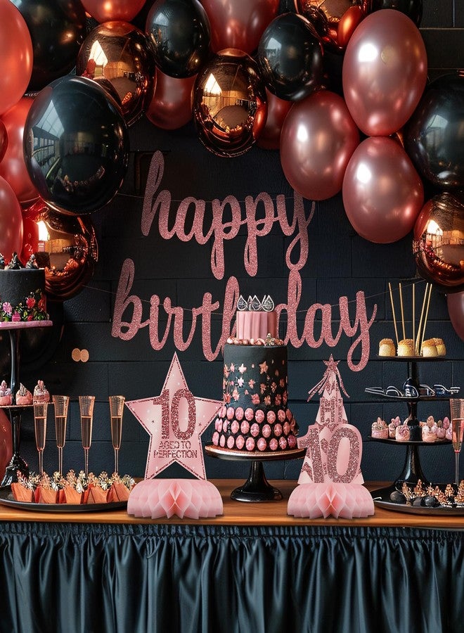 Celee 10th Birthday Decorations for Her - 12PCS Rose Gold Honeycomb Table Centerpieces with Happy Birthday Banner - Pink 10 Year Old Party Supplies for Women or Girls - Image 5