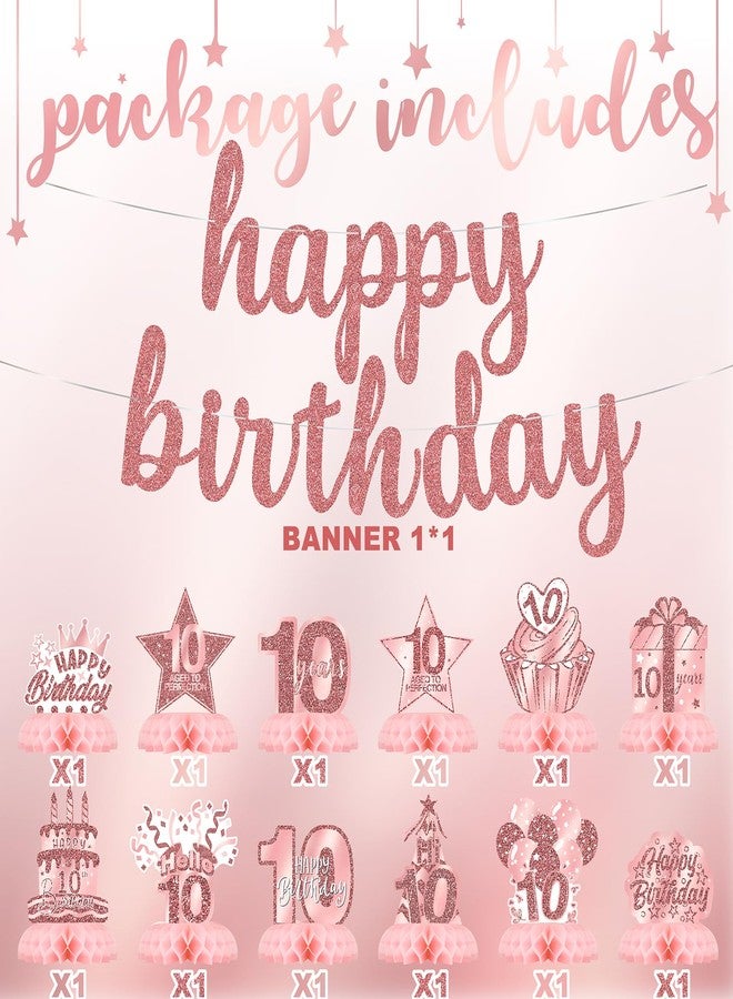 Celee 10th Birthday Decorations for Her - 12PCS Rose Gold Honeycomb Table Centerpieces with Happy Birthday Banner - Pink 10 Year Old Party Supplies for Women or Girls - Image 3