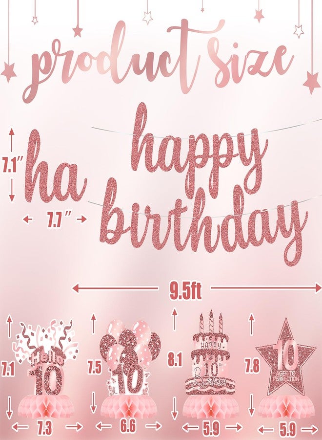 Celee 10th Birthday Decorations for Her - 12PCS Rose Gold Honeycomb Table Centerpieces with Happy Birthday Banner - Pink 10 Year Old Party Supplies for Women or Girls - Image 2