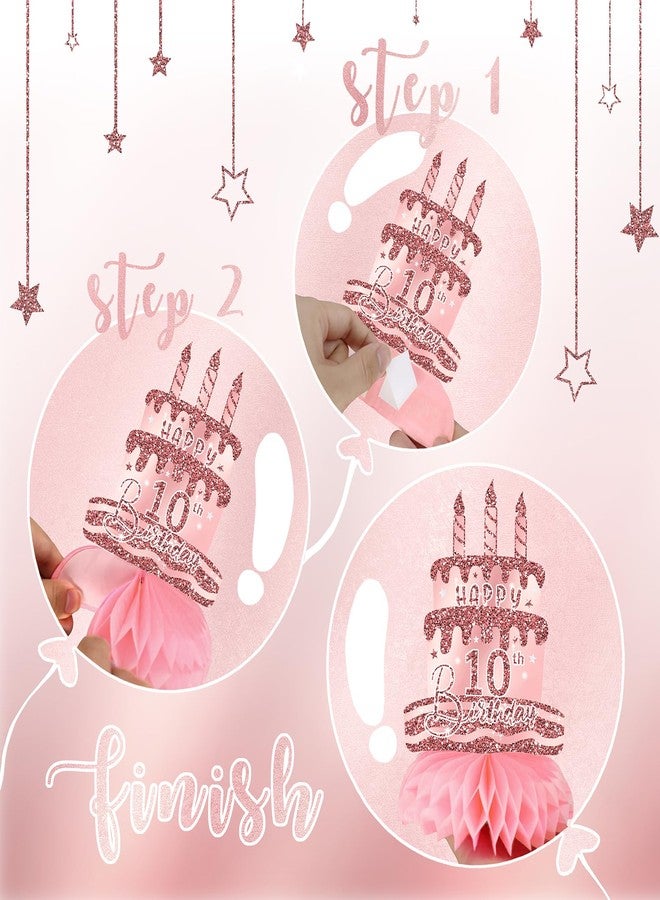 Celee 10th Birthday Decorations for Her - 12PCS Rose Gold Honeycomb Table Centerpieces with Happy Birthday Banner - Pink 10 Year Old Party Supplies for Women or Girls - Image 4