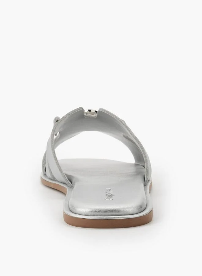 Paprika SILVER Women Metallic Accent Slide Sandals for Women | Best Price UAE