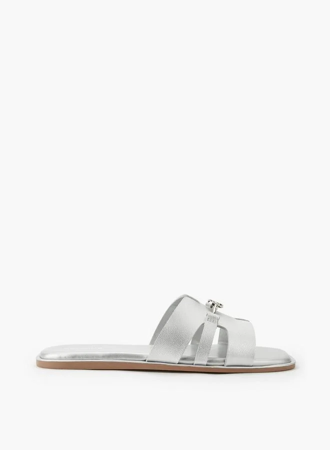 Paprika SILVER Women Metallic Accent Slide Sandals for Women | Best Price UAE