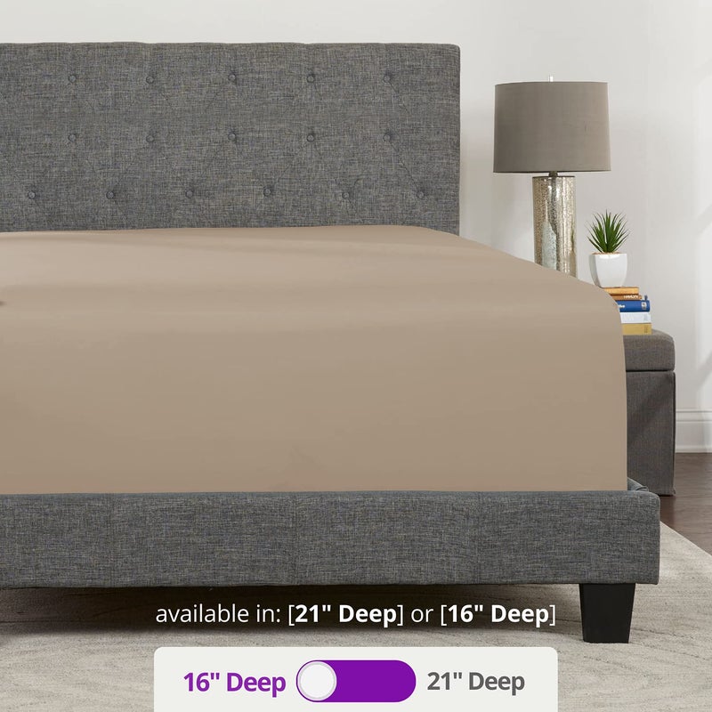 DeaLuxe King Fitted Sheet King Size Fitted Sheet Only Deep Pocket - Real 16  Fitted Bed Sheets Fit Perfectly 14 -18  Deep Mattress & Toppers - Easy Care Lovely Feel - 1 Piece Bottom Fitted Sheet King - Taupe - Image 3