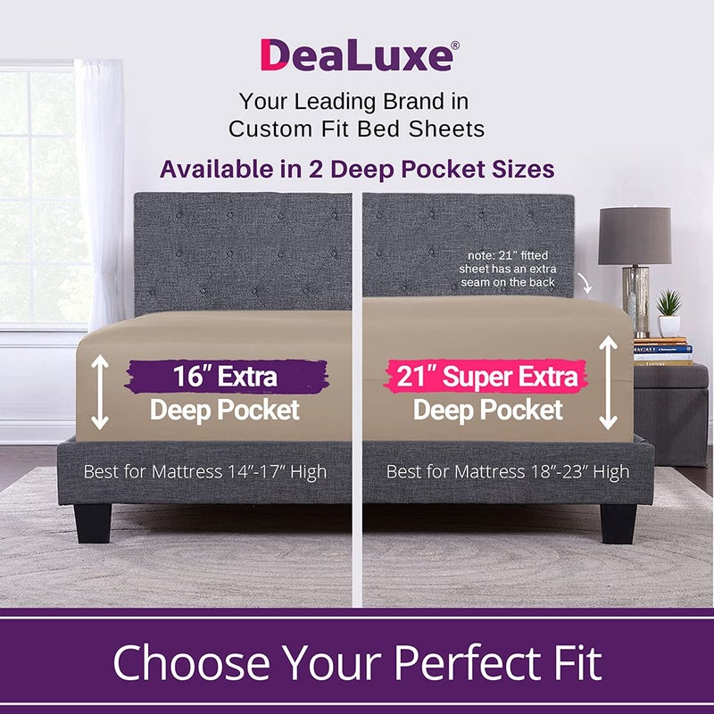 DeaLuxe King Fitted Sheet King Size Fitted Sheet Only Deep Pocket - Real 16  Fitted Bed Sheets Fit Perfectly 14 -18  Deep Mattress & Toppers - Easy Care Lovely Feel - 1 Piece Bottom Fitted Sheet King - Taupe - Image 2