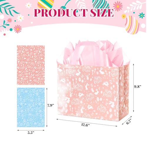 XiaosRen 2Pack Large Happy Easter Gift Bags with Card Envelope and Tissue Paper Reusable NonWoven Bag with Handles for Boys Girls Easter Party Supplies Blue Pink - Image 3