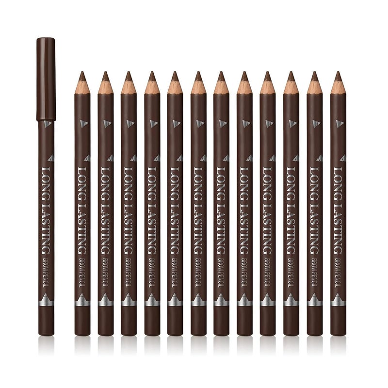 Sumeitang 12 Pcs Brown Eyebrow Pencil Eyeliner MakeupSoft TexturedEasy to ColorLong LastingWaterproof Eyebrow Pen for Fills in Sparse Areas and GapsCreate a Natural Eye Brow