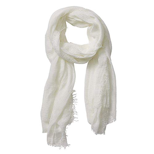 XRDSS Summer Cotton Blend Crinkle Vintage Soft Scarf with Fringed Edges 35" × 70" (White) - Image 1