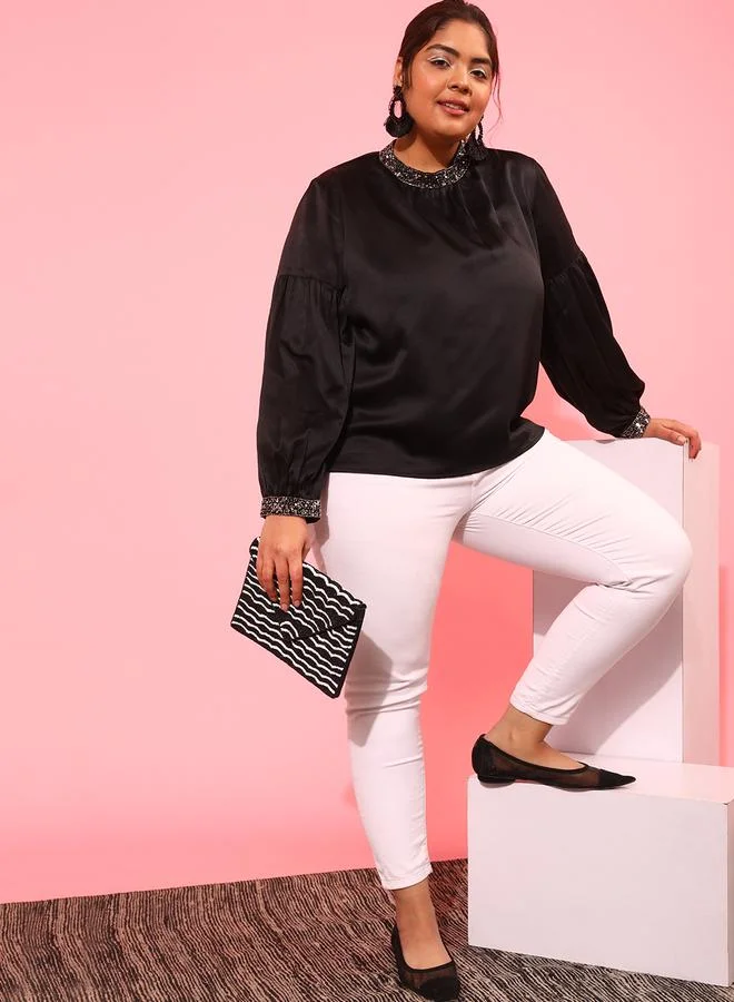 STREET 9 Plus Black Sequined Regular Top