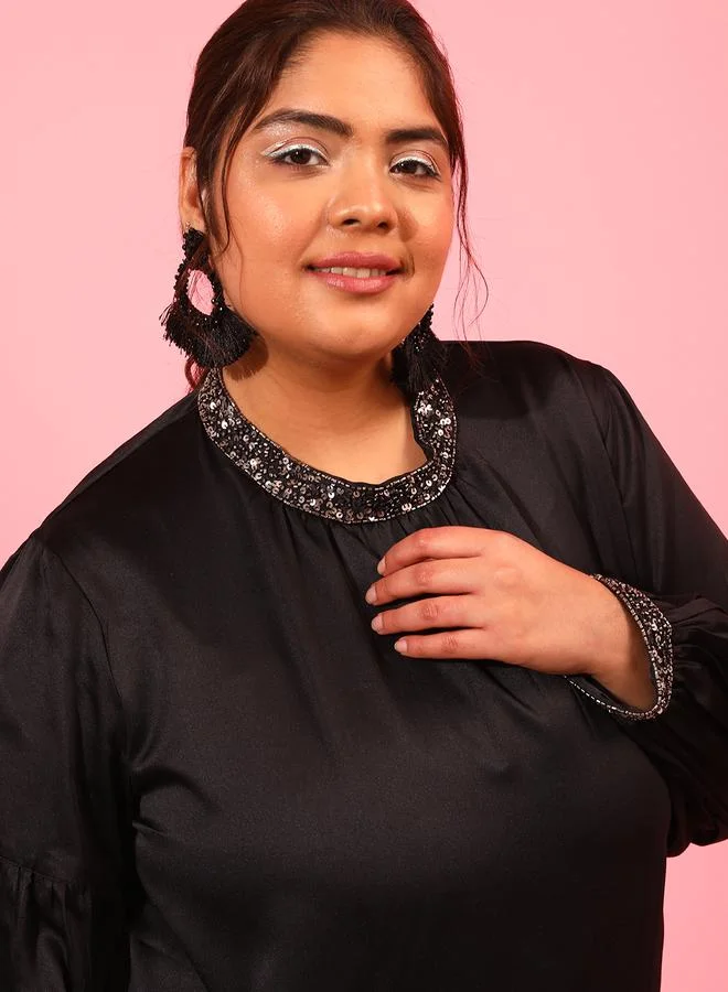 STREET 9 Plus Black Sequined Regular Top