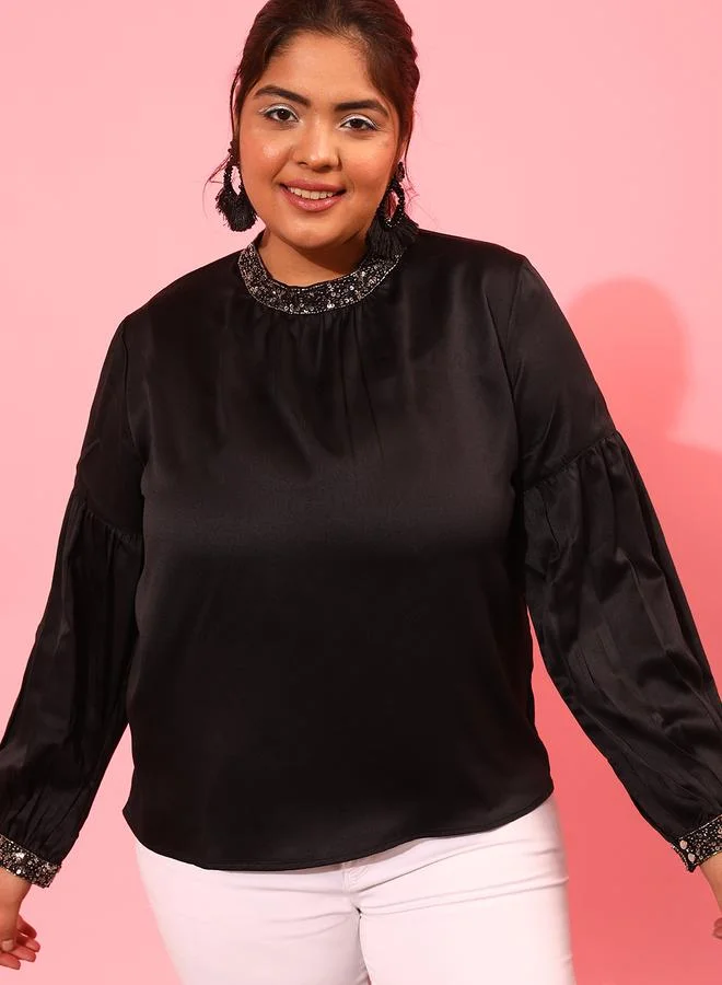 STREET 9 Plus Black Sequined Regular Top